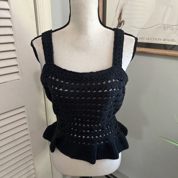 J CREW Womens Top Medium Black Crochet Tank Retro Y2K Grunge Festival Goth - Picture 1 of 8